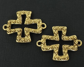 Antique Gold Cross Pendant Tribal Jewelry Connector Granulated Bumpy Open Men&#39;s Bracelet Link Findings Rustic Pendant Connector |Q3-3|2