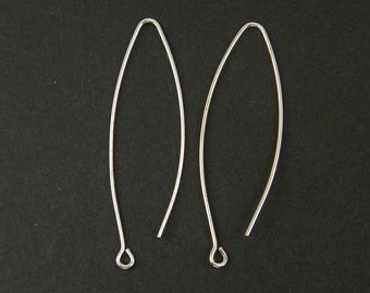 Long Silver Earring Hooks Bright Silver Marquis Folded Ear Wires Earring Wires Findings |NU5-1|2 XN