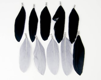 Black and Gray Feather Assortment, Black Gray Feather Earring Findings, Black Boho Feather Earring Dangles Craft Feathers |FE1-6|10