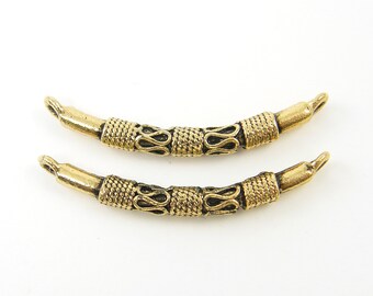 Antique Gold Tribal Bracelet Finding Connector Link - Curved Bali Style Ethnic Jewelry Bar Connector |G12-13|2 XS