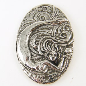 Mermaid Pendant Silver Pewter Pendant Green Girls Studio Jewelry Connector Bracelet Link S26-91 image 1