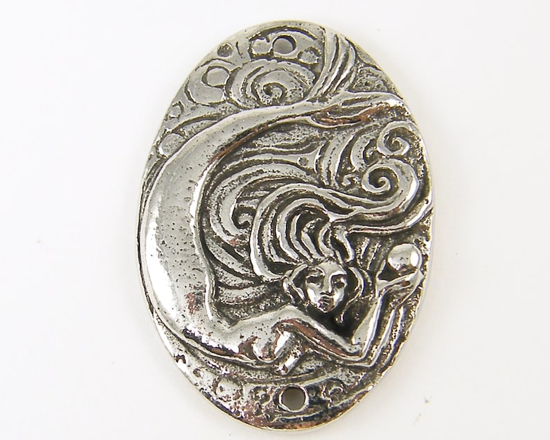 Mermaid Pendant Silver Pewter Pendant Green Girls Studio Jewelry Connector Bracelet Link S26-91 image 1