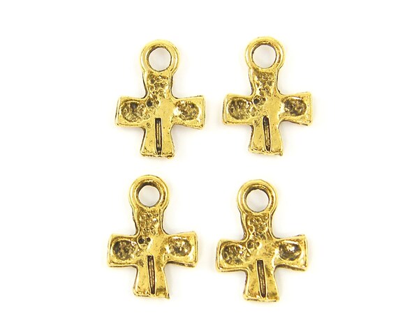 Antique Gold Cross Charms, Small Tribal Rustic Cross Pendant