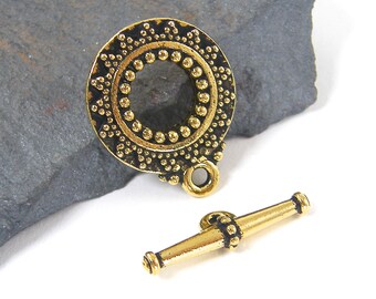 1 Set Antique Gold Plated Tierracast Toggle Clasp Jewelry Finding Bali Toggle Set Granulated Sun Star |G4-2|1 set