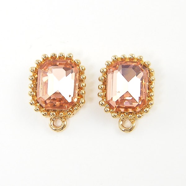 Peach Pink Gold Earring Posts Rhinestone Earring Findings Gold Trim Post with Loop |O3-5|2