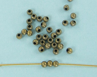 300 Pieces 3mm Bronze Beads, Small Antique Brass Round Metal Beads |AN2-2|300