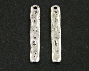 Textured Silver Bar Earring Findings, Textured Antique Silver Vertical Stick Pendant Components Jewelry Supply |S3-12|2