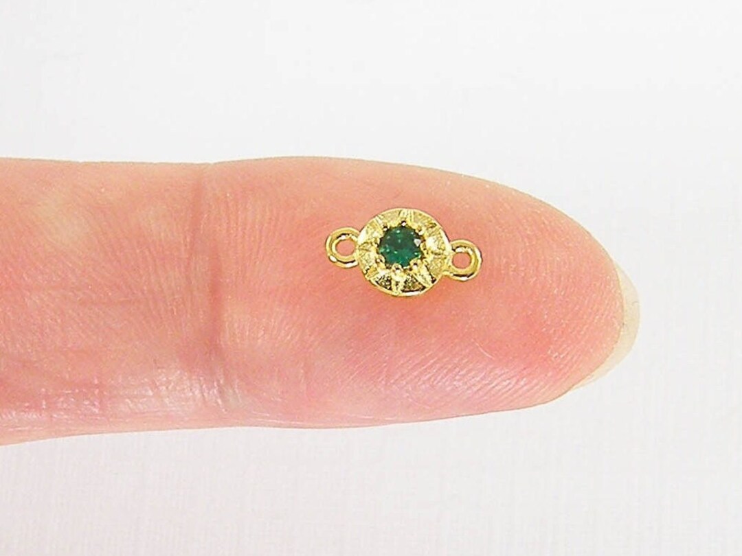 Tiny Green Gold Jewelry Connectors, Green Rhinestone Jewelry Links