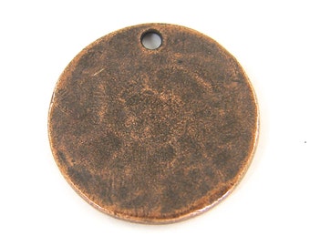 Copper Stamping Blank Antique Copper Round Circle Tag Textured Hammered Disc Pendant Charm |NU3-4|1 XN