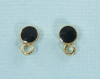 4 Pcs Tiny Black Gold Earring Posts, 5mm Small Mini Stud Finding with Loop, Round Dot |BL3-15|4