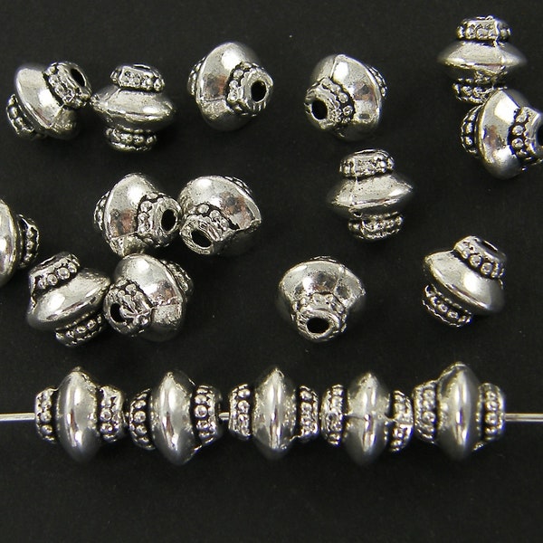 20 Pcs Antique Silver Beads, Silver Bicone Beads, Silver Spacer Beads, Collared Tribal Metal Beads |LG8-8|20