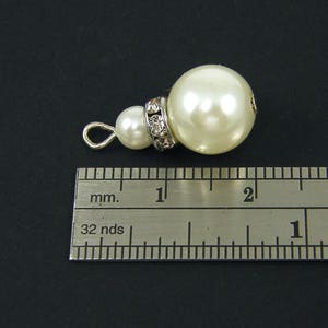 4 Pcs White Pearl Beads 10mm Silver and Clear Rhinestone Pearl Bead Earring Dangles Cap White Pearl Charms Pendants WH3-84 image 2