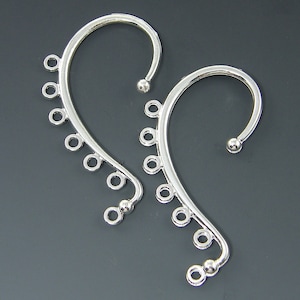 2 Pcs Silver Ear Cuff Earring Finding Non Pierced Bright Silver Wrap Around Ear Wrap Jewelry Component |LG5-12|2
