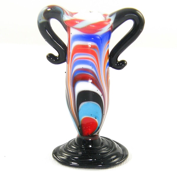 Colorful Vessel Pendant, Black Blue Red White Lampwork Glass Pendant, Handmade Bead Focal Point, Amphora Bottle Jug Vase Supply |BL4-3