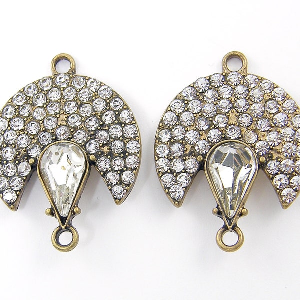 Clear Rhinestone Antique Gold Jewelry Connector Pave Vintage Style Link Crescent Teardrop Finding for Earrings Bracelets Necklace |AN3-12|2