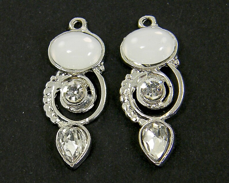Little Clear Rhinestone Silver Spiral Pendant Charms Small Moonstone Earring Findings S18-10|2