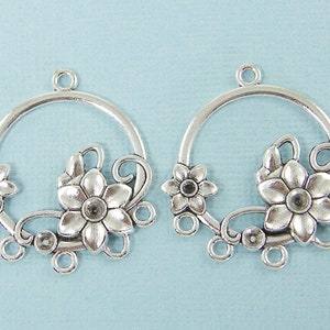 Antique Silver Flower Earring Finding Round Chandelier Earring Floral Component Pendant Jewelry Supply |S14-9|2