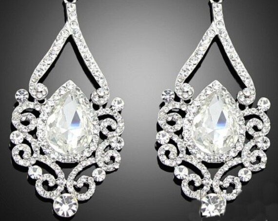 Long Ornate Clear Rhinestone Chandelier Earring Findings Pair Image 0
