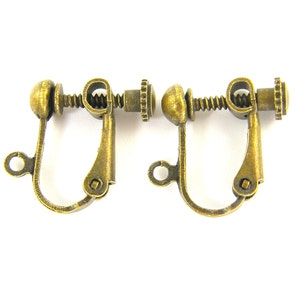 4 Pcs Antique Brass Clip on Earring Findings Antique Bronze Screw Back with Loop |AN4-17|4
