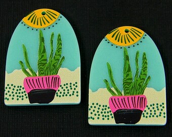 Turquoise Plant Earring Findings, Aqua Green Pink Succulent Earring Dangles, Snake Plant Pendants Upside Down U |B1-3|2