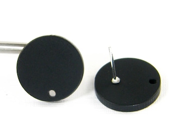 16mm Black Earring Post Findings, Round Black Plastic Earring Stud Finding with Hole for Hanging Beads Charms Earring Dangles |BL8-6|2