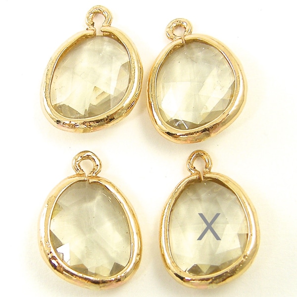 3 Pale Beige Pendants with Gold Bezel Frame Light Tan Earring Drop Charm Pale Topaz Gold Earring Finding Faceted Briolette |G17-3|3