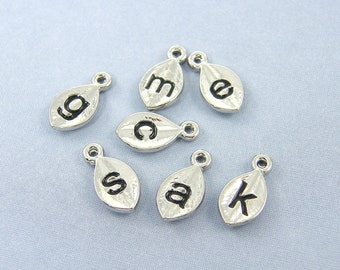 Alphabet Letter Initial Charm Pendant for Personalized Bridal Jewelry Necklaces Earrings Shiny Silver Set of 4 6 or 8 |LL2