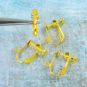 20 Pcs Gold Clip on Earring Findings, Flat Pad Screw Back with Loop |LG1-8|20
