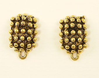 Tribal Earring Posts, Gold Plated Ethnic Earring Findings, Antique Gold Plated Bumpy Ethnic Earring Posts |Q1-5|2