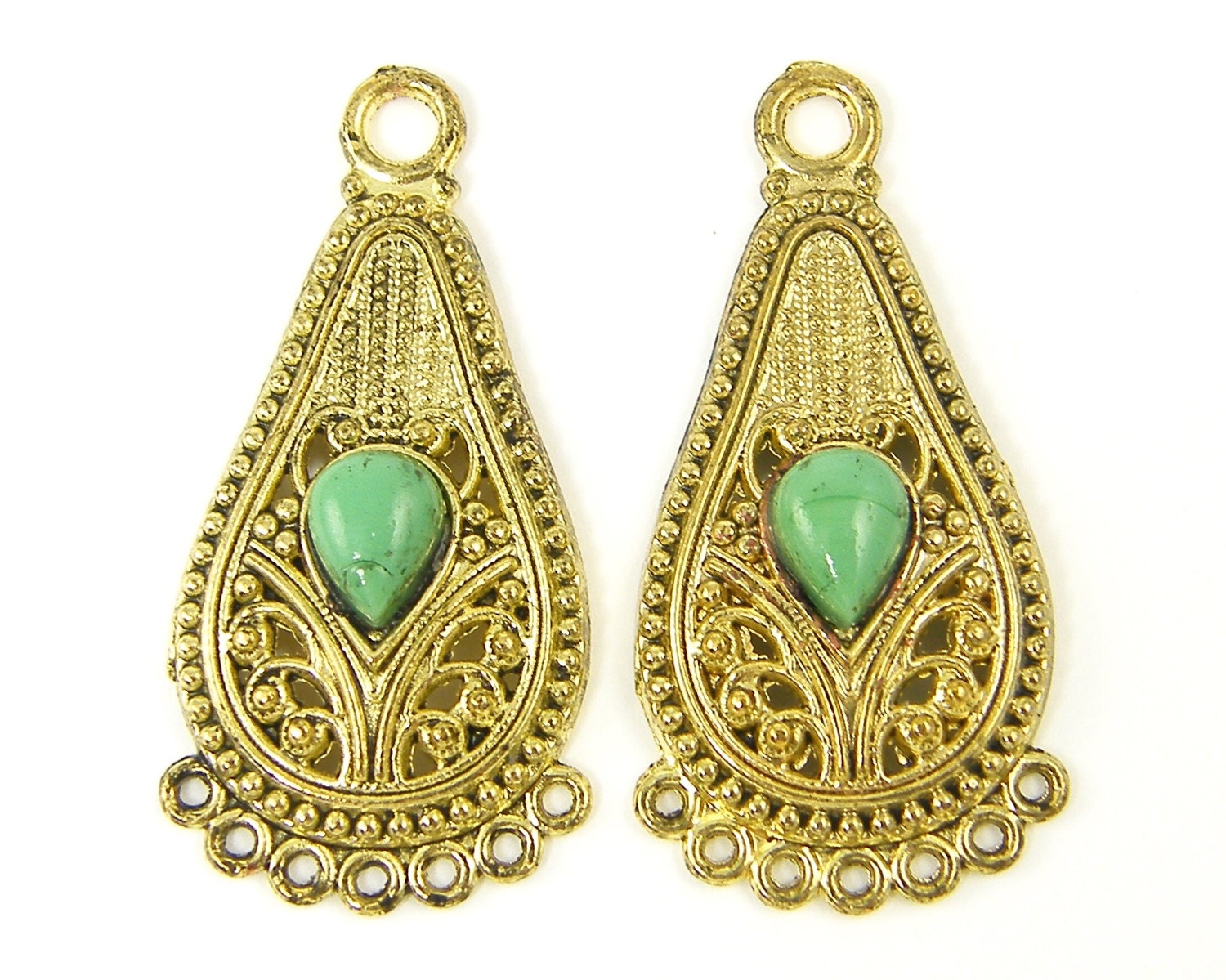 Gold Filigree Earring Findings Green Teardrop Boho Chandelier Gold Filigree Earring Findings Green Teardrop Boho Chandelier Bohemian Gypsy Jewelry Supply Gr2 6 2