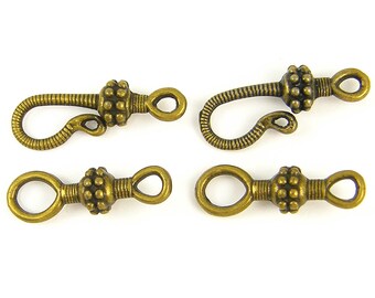 Antique Brass Hook and Eye Clasp Granulated Tribal Jewelry Findings |LG11-11| 2 hook & 2 eye