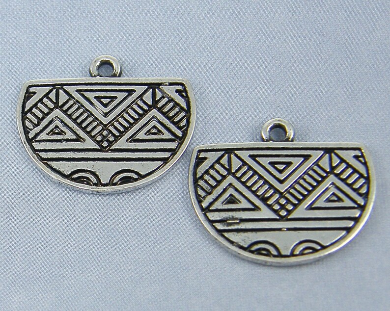 S3-10|2 Silver Tribal Half Circle Earring Findings Antique Silver Geometric Half Moon Earring Dangles Boho Gypsy Jewelry Component