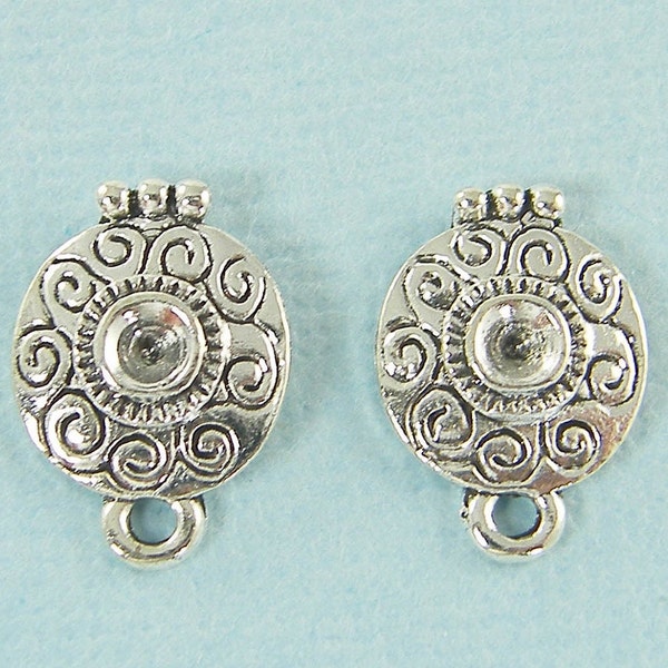 Antique Silver Round Earring Findings Ornate Post with Loop Stud Earring Finding |BL6-7|2