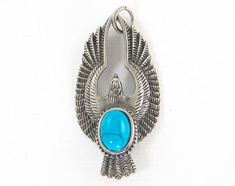 Silver Turquoise Thunderbird Pendant, Stainless Steel Eagle Bird Pendant, Southwestern Jewelry Supply |LG4-3|1