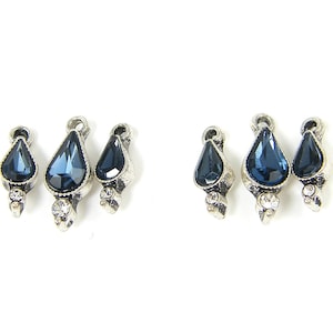 Blue Rhinestone Teardrop Charms, Set of 6 Graduated Silver Blue Pendant Drops, Blue Rhinestone Earring Findings Dangles |B6-4|6