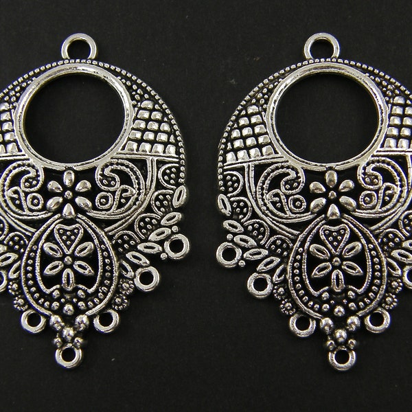 Ornate Antique Silver Chandelier Earring Findings, Intricate Elaborate Swirl Flower Leaf Earring Connectors |S25-16|2