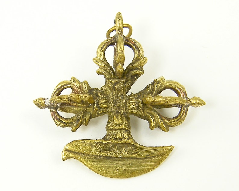 G2-5|1 Tribal Pendant Bronze Cross Dagger Pendant for Necklace Dimensional Antique Gold Brass Rustic Cross Tibetan Vajra Dorje Charm