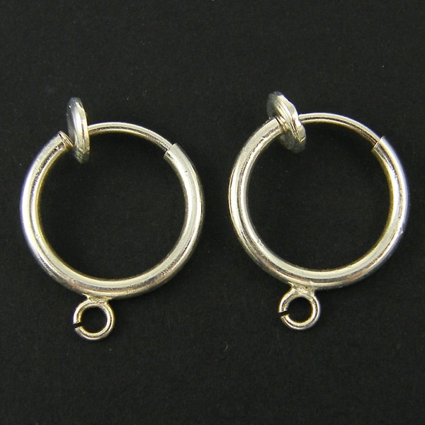 Silver Spring Clip Earring Finding, Silver Hoop Clip Earring Component with Loop Non Pierced Earring Supply |s23-13|2
