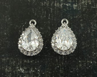 Clear Teardrop Charm Cubic Zirconia Pendant CZ Clear Rhinestone Silver Drop Dainty Delicate Bridesmaid Earring Supply |S8-5|2