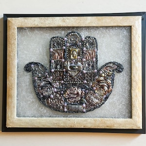 Framed Mosaic Hamsa Hand Wall Art: Jewish Judaica Decor
