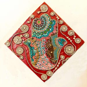 Beaded Hamsa Wall Decor  | Hand of Fatima Hanging | Hamsa Mandala Art  | Wall hanging Hamsa Plaque