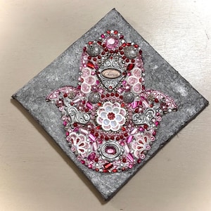 Exquisite Embellished Hamsa Mosaic Canvas Art | Jewish Art | Symbol of Protection & Fortune