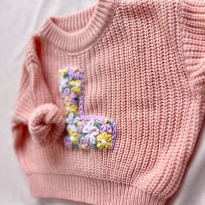 Handmade Embroidered Jumper for Milestone Birthday, Personalised Floral Baby 1st Birthday Sweater