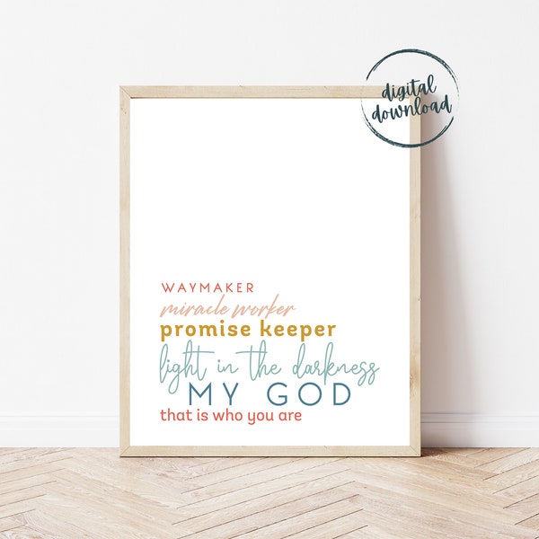 Waymaker Printable | Lyric Print | Motivational Wall Art | Inspirational Quote | Instant Download