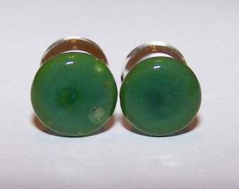 2 gauge green flameworked borosilicate glass plugs double flared pair (761)