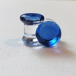 0 Gauge Cobalt Blue Glass Plugs Double Flared Flameworked Borosilicate Pair Made in MN (1005)