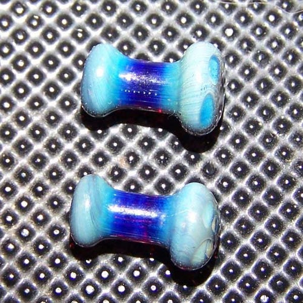 Electric blue hand blown glass flared plugs  6 gauge (7)