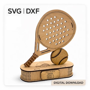 Archivo de corte láser para trofeo de pádel, plantilla de premio SVG DXF (descarga digital)