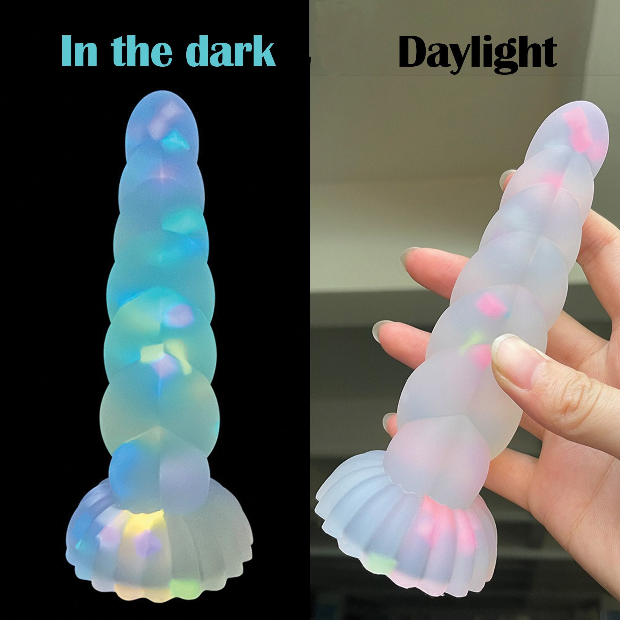 Fluorescent Luminous Dildo, Jelly Spiral Dildo Glow in the Dark, Monster Fantasy Dildo Silicone for Woman, Discreet Shipping |SPIRALDD01
