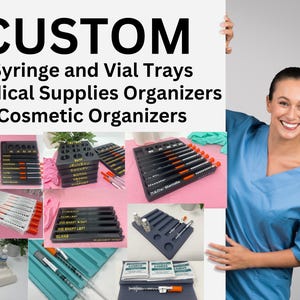 CUSTOM DESIGN of Syringe Vial Tray Organizer, Holder for Insulin Injections Neurotoxin Preparation,  MedSpa Supplies Cosmetic Organizer